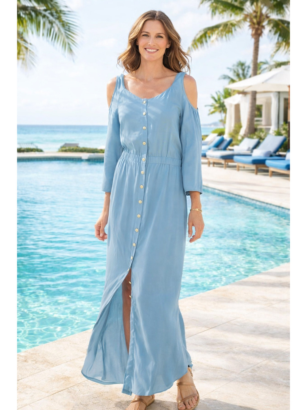 NWOT Soft Surroundings Tencel High Low Button Front Maxi Dress Size XL Pockets